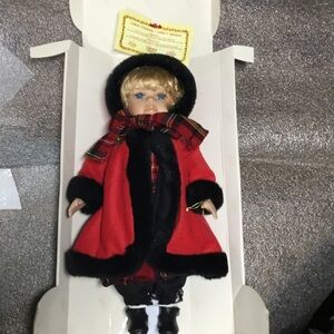 Classic Red and Black Doll with Plaid Scarf